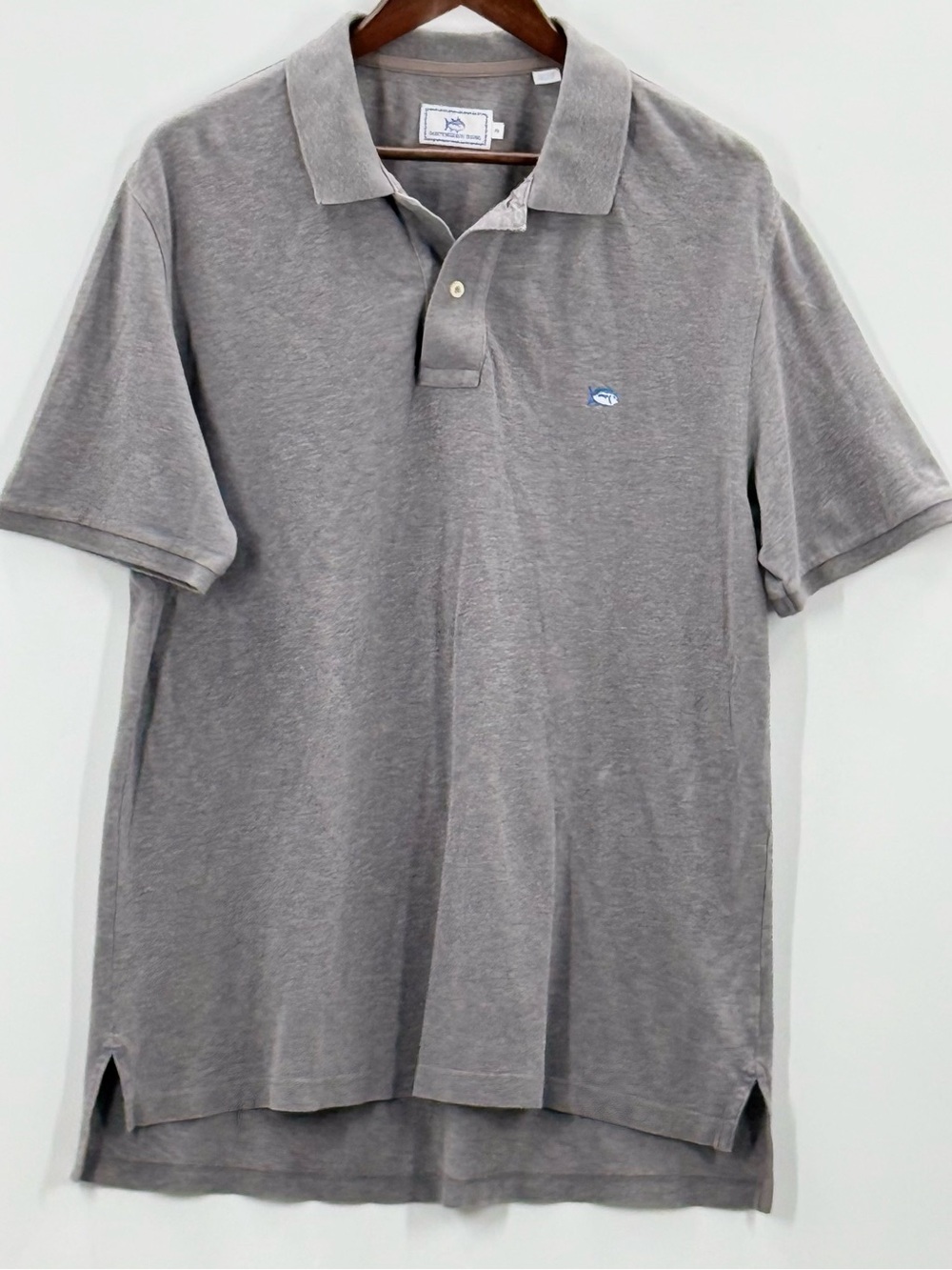 305 Southern Tide Gray Polo Shirt with Small Blue Whale Logo